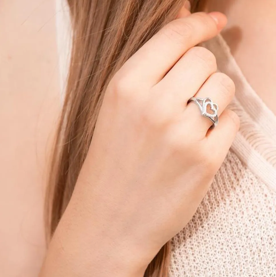Ring Silber rhodiniert Herz doppelt Zirkonia SR0365SL