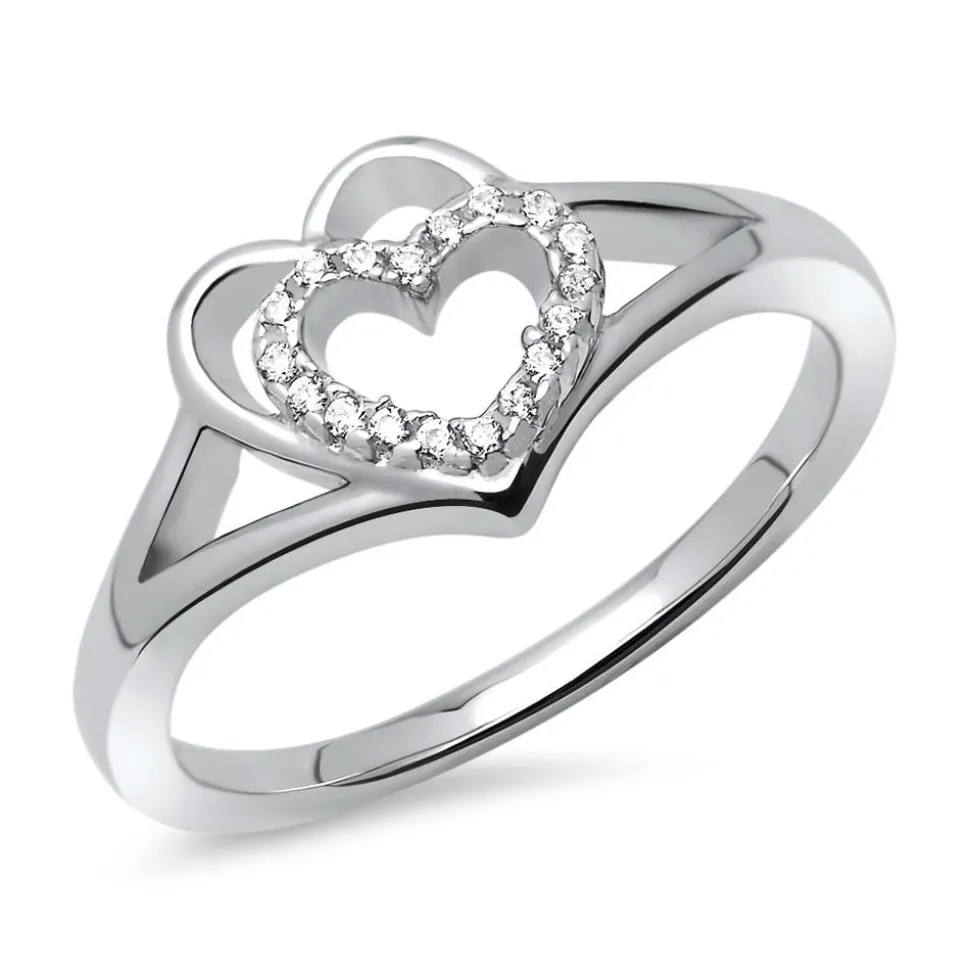 Ring Silber rhodiniert Herz doppelt Zirkonia SR0365SL