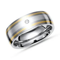 Ring Titan mit Gold und Silber Einlage + Diamant TR0051SL