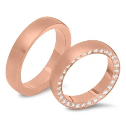 Roségoldene Edelstahl-Trauringe mit Steinbesatz R9237s