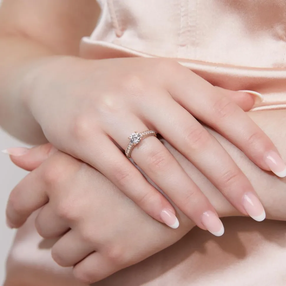 Roségoldener Verlobungsring mit Diamanten, gravierbar BDR0006-RSL