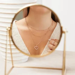 Rosévergoldete Edelstahl Kette für Damen, zweireihig N5148-R