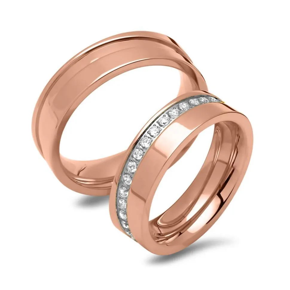 Rosévergoldete Trauringe mit Zirkoniabesatz R9226s