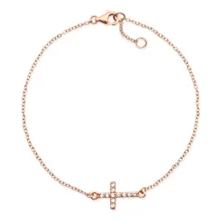 Rosé-vergoldetes 925 Silberarmband Kreuzanhänger SB0118