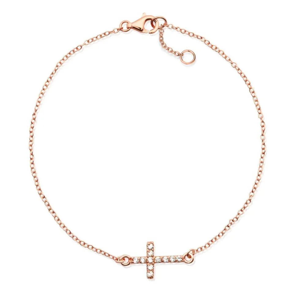 Rosé-vergoldetes 925 Silberarmband Kreuzanhänger SB0118