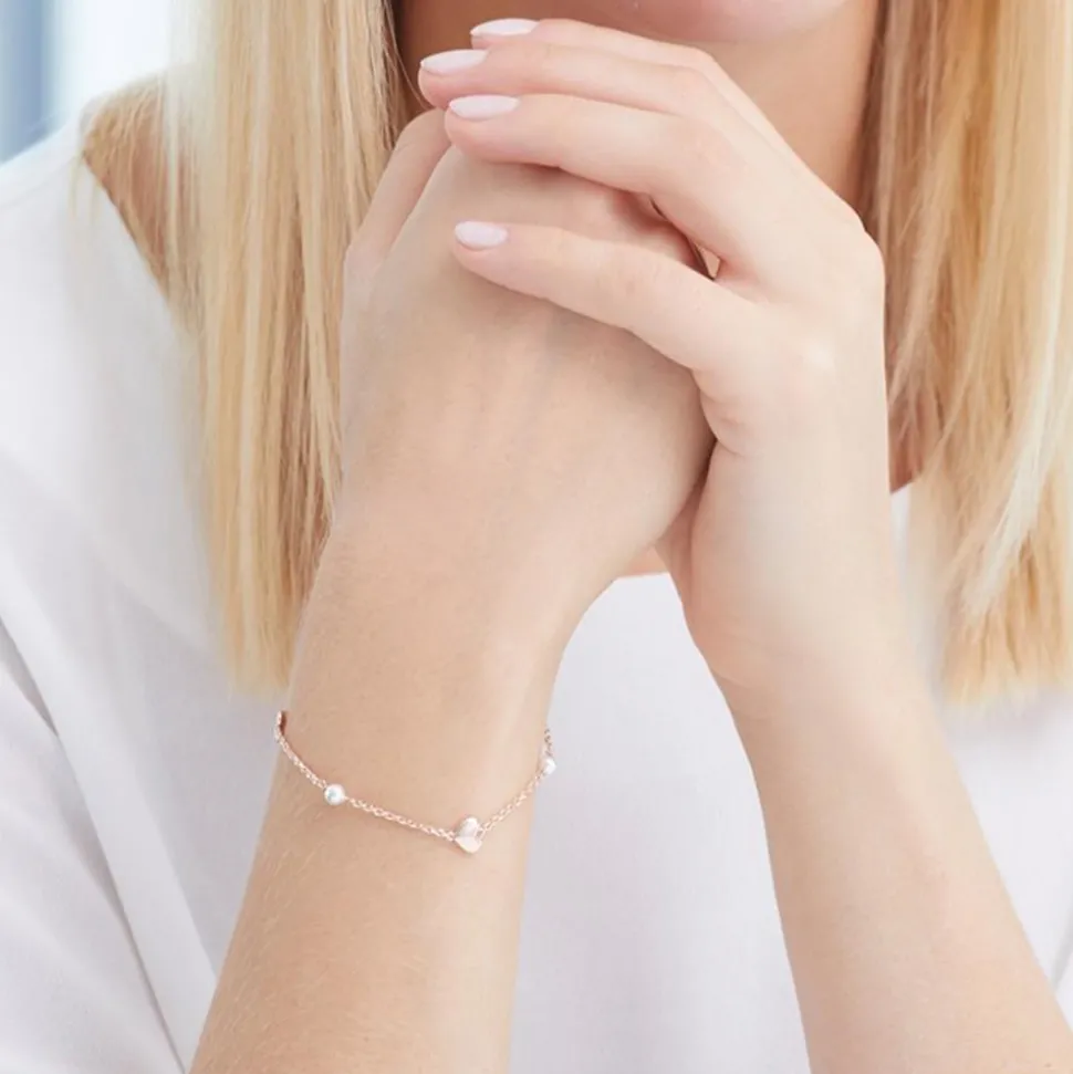Rosévergoldetes 925er Silber Armband Herzen und Perlen SB0397