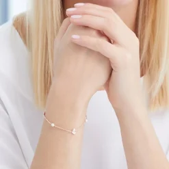 Rosévergoldetes 925er Silber Armband Herzen und Perlen SB0397