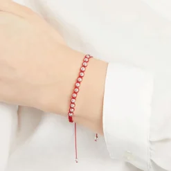 Rotes Textilarmband mit Silberelementen TXB0034