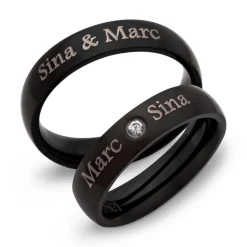 Schwarze Edelstahl Eheringe mit Lasergravur R9084lg