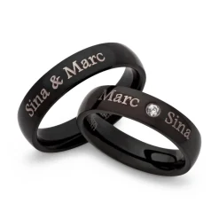 Schwarze Edelstahl Eheringe mit Lasergravur R9084lg