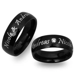 Schwarze Edelstahl Eheringe mit Lasergravur R9093lg