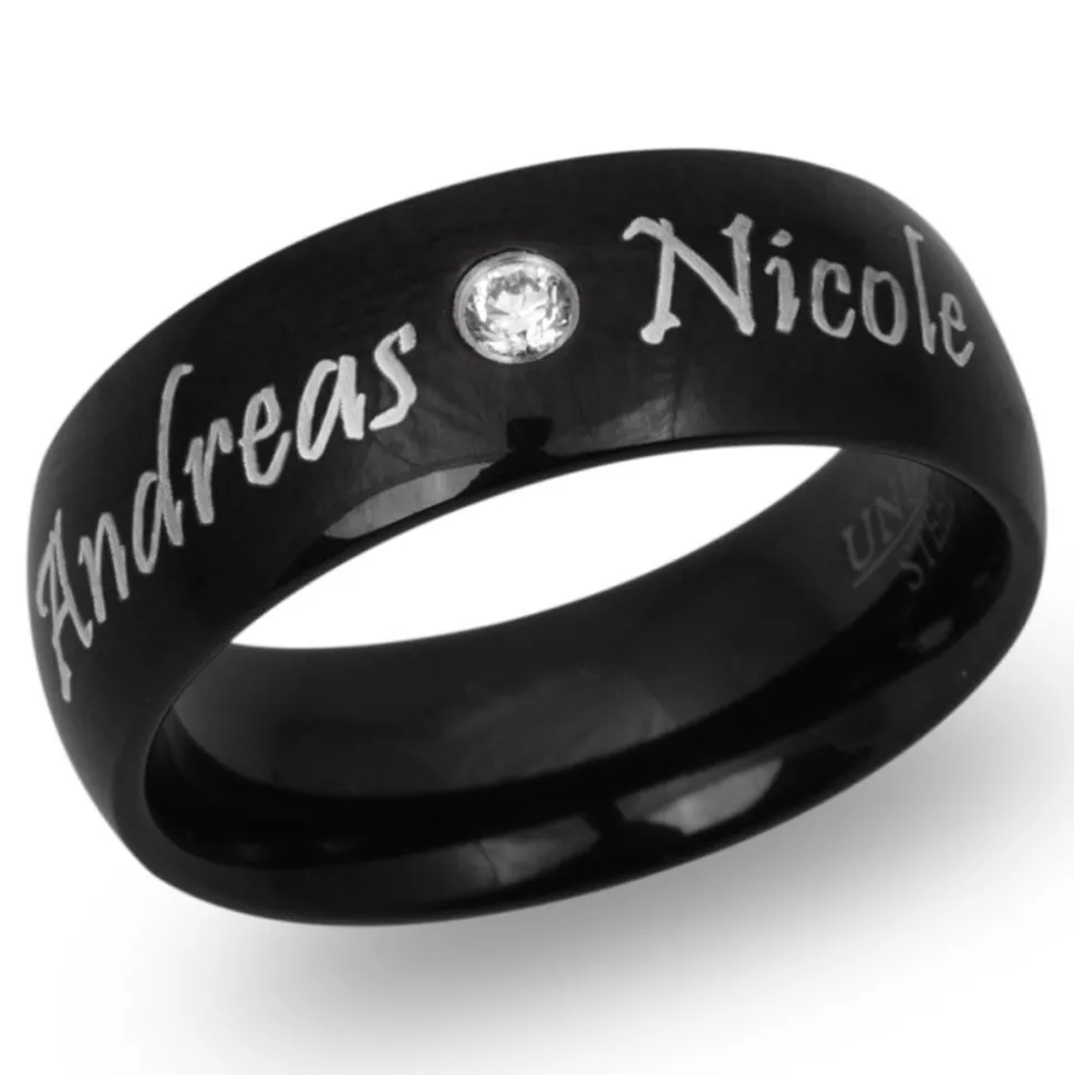 Schwarzer Edelstahlring inkl. Lasergravur R9093czlge