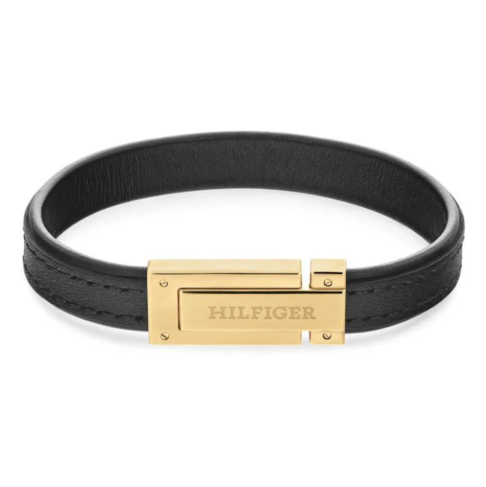 Schwarzes Gravurarmband, Leder, Edelstahl, bicolor 2790561