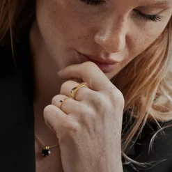 Signet Brilliant Cut Damenring aus 925er Silber, gold PH004276