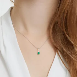 Smaragd Anhänger 585er Weißgold mit 7 Diamanten DP0143SL