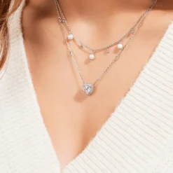 Sterlingsilber Kette poliert mit Herz Zirkonia SN0340