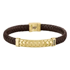 Tailored Gravurarmband Herren, Leder, Edelstahl IP Gold 1580675