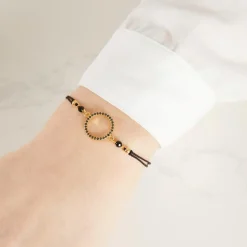 Textilarmband 925 vergoldet schwarze Zirkonia TXB0075