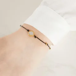 Textilarmband mit vergoldeten Silberelementen TXB0096