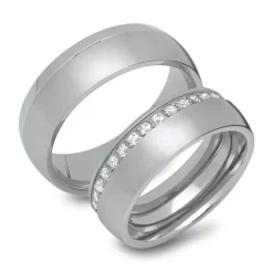 Trauringe Edelstahl teilmattiert mit Steinbesatz R9217s