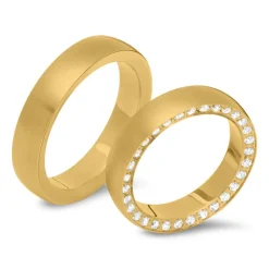 Vergoldete Edelstahl-Trauringe mit Steinbesatz R9238s