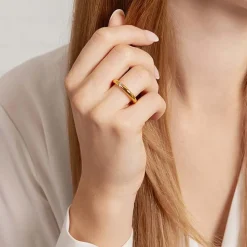 Vergoldeter Edelstahl Damenring mit Stein R9231czSL