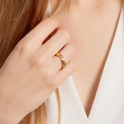 Vergoldeter Edelstahl Spannring für Damen R9228czSL