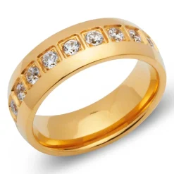 Vergoldeter Edelstahlring mit Zirkonia R9197czSL