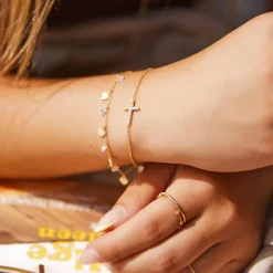 Vergoldetes 925 Silberarmband Kreuzanhänger SB0117