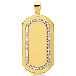 Vergoldetes Edelstahl Dogtag mit Zirkonia P5076SL