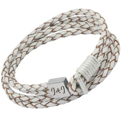 Weißes Lederarmband Edelstahlverschluss Gravur LB0258SL