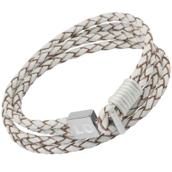 Weißes Lederarmband Edelstahlverschluss Gravur LB0258SL