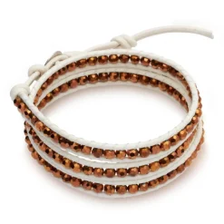 Weißes Lederarmband mit Kristallen LB0204