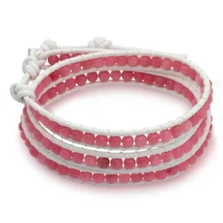 Weißes Lederarmband mit Rosenquarz LB0209