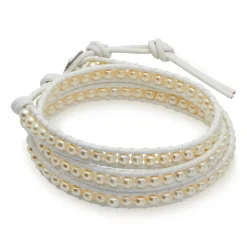 Weißes Lederarmband mit Süßwasserperlen LB0211