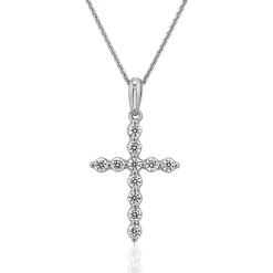 Weißgoldene Damenkette mit Kreuzanhänger und Diamanten BDP0037-WSLK