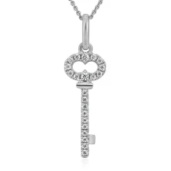 Weißgoldene Kette mit Schlüssel, lab grown Diamanten BDP0042LG-WSLK
