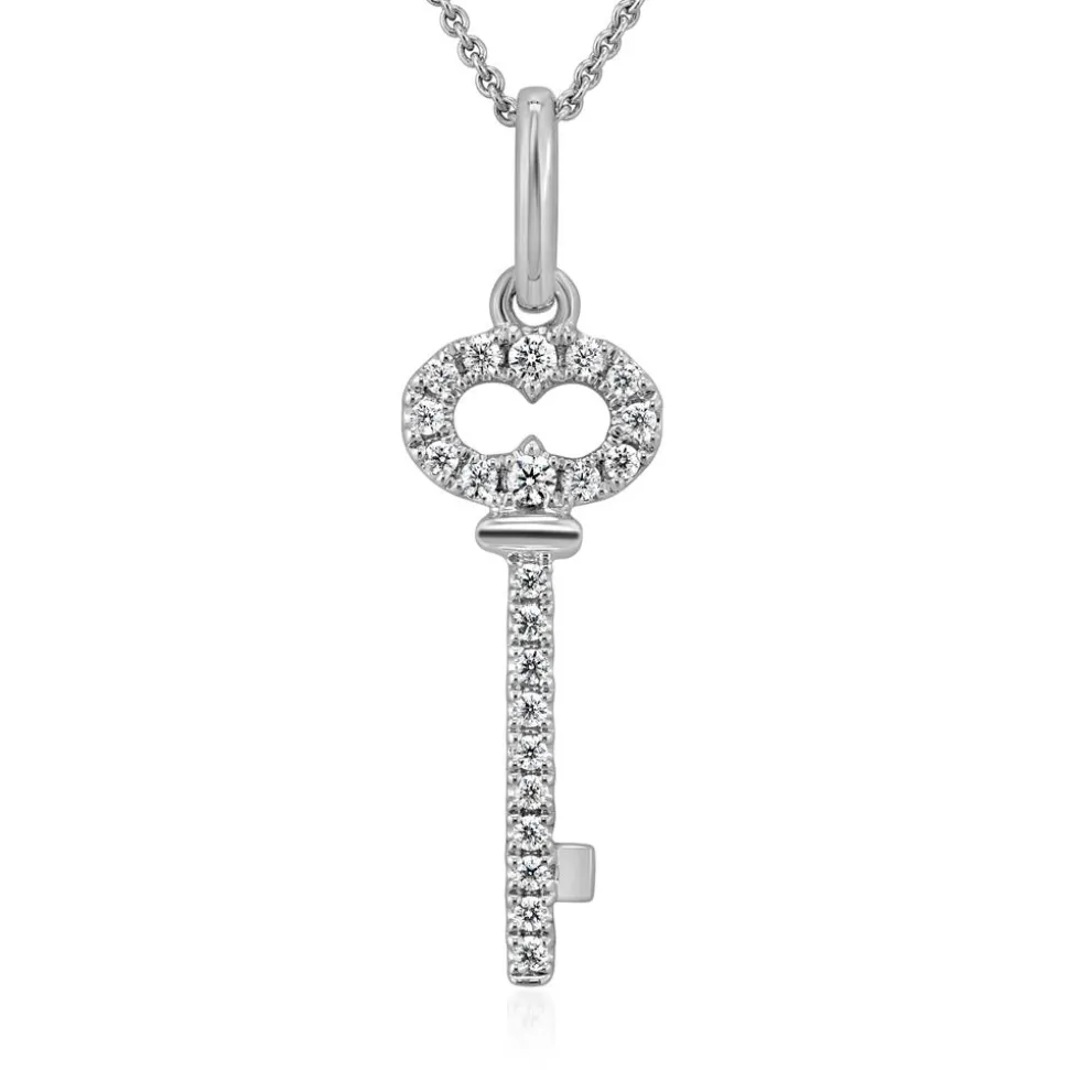 Weißgoldene Kette mit Schlüssel, lab grown Diamanten BDP0042LG-WSLK