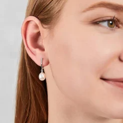 Weißgold-Ohrringe Perlen 2 Diamanten 0,018 ct. DE0082