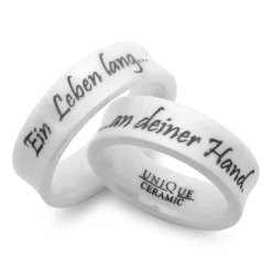 Weisse Trauringe Keramik Lasergravur 7mm KR0013lg