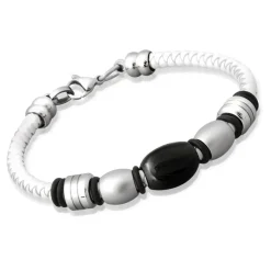 Weisses Lederarmband Edelstahlverschluss LB0030