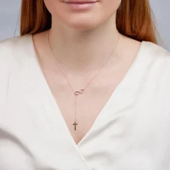 Y-Kette 925er Silber Roségold Kreuz Infinity SN0371
