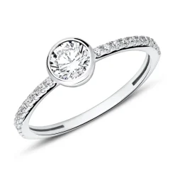 Zirkoniabesetzter Verlobungsring aus 9K Weißgold VR0457