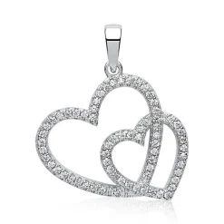 Zwei Herzen Zirkonia besetzt Silber Anhänger SP0752SL