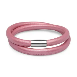Zweireihig gewickeltes Lederarmband für Charms pink LB0418