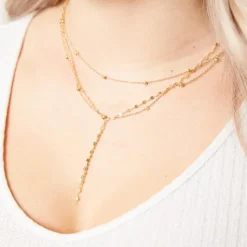 Zweireihige Damenkette aus vergoldetem Edelstahl N5148-G