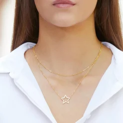 Zweireihige Kette Stern aus vergoldetem Edelstahl N5129