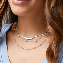 Zweireihige Perlenkette für Damen aus Edelstahl N5149-SL