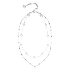 Zweireihige Perlenkette für Damen aus Edelstahl N5149-SL