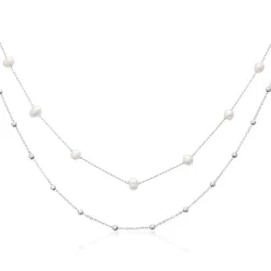 Zweireihige Perlenkette für Damen aus Edelstahl N5149-SL